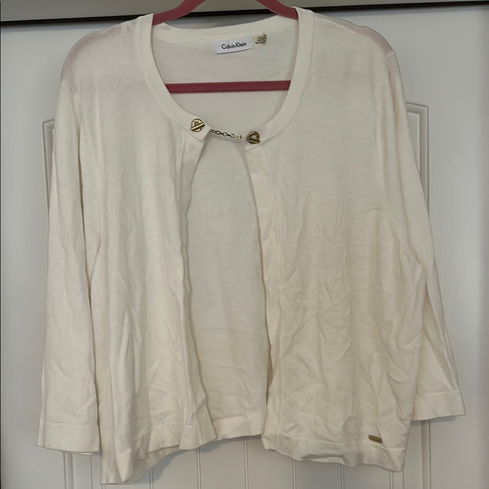 Calvin Klein Cream Cardigan with Gold Accents